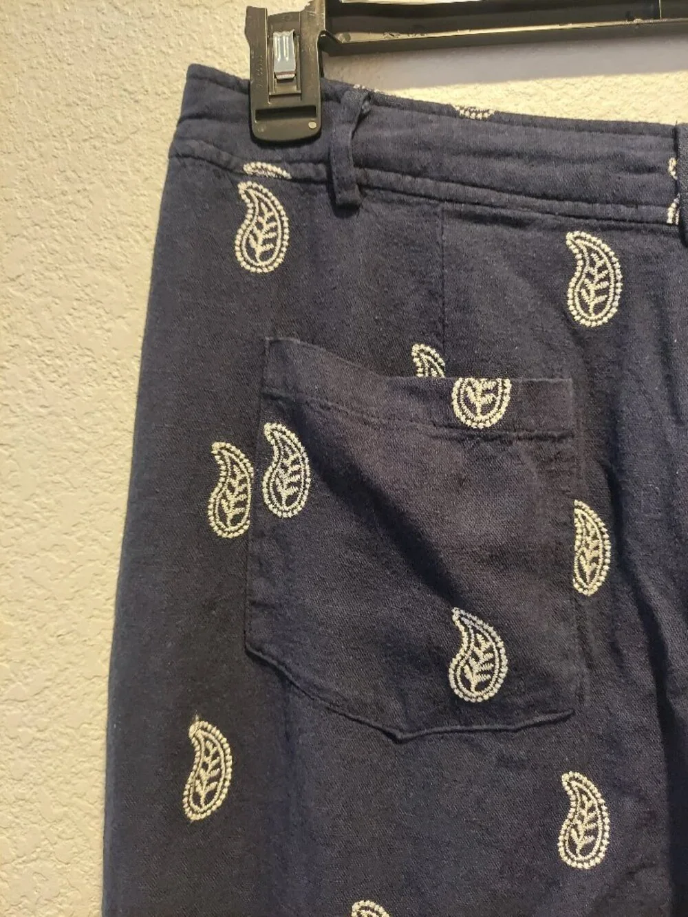 Calligraphie Linen Blend Paisley Wide Leg Cropped Pants Blue Coastal Nautical - Picture 8 of 13